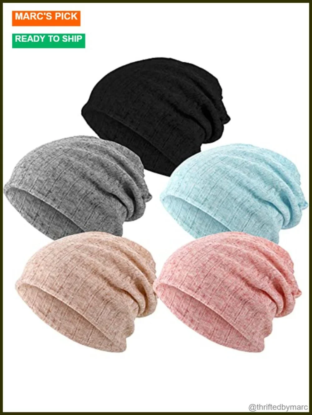 5-Pack Slouchy Beanie Chemo Hat Stretch Cancer Head Wraps Sleep Scarf